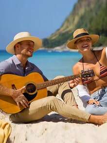 1 chiếc Mũ Panama vành rộng Unisex, Mũ chống nắng bãi biển mùa hè, Chất lượng cao, Màu trơn, Thanh lịch, Thường ngày, Bohemian, Cổ điển, Phong cách đường phố, Polyester, Chống gió, Xuân/Hè - mũ đội đầu - Xem 3