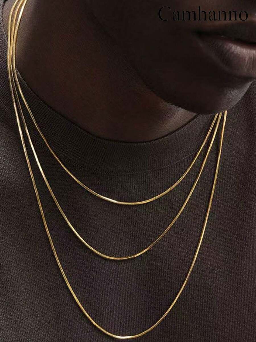 1pc European & American Style Twisted Stainless Steel Necklace, Suitable For Men And Women Daily Wear - Gold - View 1