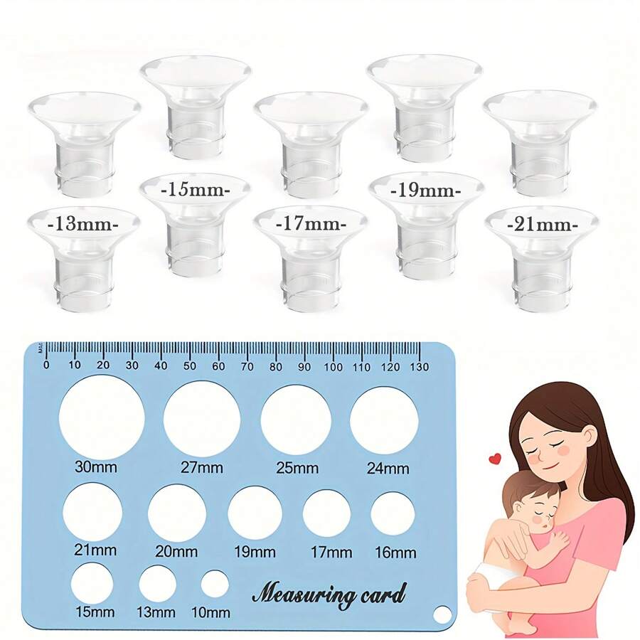 10pcs Flange Adapter Kit, Includes 13/15/17/19/21mm Silicone Breast Pump Flange Inserts, Fits 24mm Electric Breast Pump Flanges, Essential Breastfeeding Accessories For New Moms - Multicolor - View 1