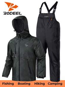 RODEEL Conjunto de impermeable para hombres, compuesto por chaqueta y pantalón de peto, para máxima protección en aventuras al aire libre