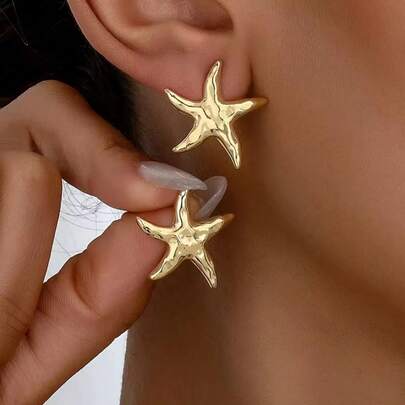 Starfish Pendant Earrings - Elegant Circular Pendant Earrings Suitable For Women. Simple Circular Earrings. Low-Allergenic Style. Fashion Accessories. Birthday Or Holiday Gifts.