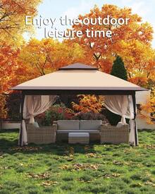 12x12 FT Gazebo Tent Outdoor Pop Up Canopy Tent With Netting, Adjustable Height Instant Gazebos For Patio Garden Backyard - Khaki -12 * 12ft - View 5