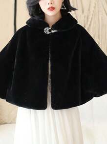 1 件简约百搭蓬松新娘披肩，时尚新款新娘婚礼披肩夹克，厚实保暖的外套配饰，冬季新娘礼物，女士温暖毛绒披肩秋装 - A - 查看 6