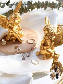 2pcs Gold Decorative Figurines, Gold Couple Reindeer, Angel, Small Gold Elephant, Suitable For Living Room, Wine Cabinet, Hotel, Restaurant Table Decor, Also Can Be Valentine's Day Gift