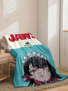 1 件柔软舒适的 Zenless Zone Zero 主题法兰绒毛毯 - 超级柔软温暖，适合所有季节、沙发和床，可机洗，带有“JAWS”文字的卡通人物设计，混合颜色，非常适合床上用品