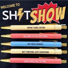 5/10/15/ 有趣的圆珠笔套装 - 1.0mm 笔尖，黑色墨水，生动的引语，粗俗的语言设计，送给同事的独特办公室礼物，个性化日常书写圆珠笔套装，带有幽默的引语，个性化圆珠笔套装（随机颜色），适用于学校用品，返校 - SHOW原子筆 - 查看 1