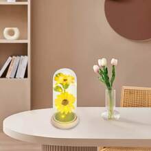 1pc Yellow Eternal Sunflower Glass Shade Lamp, Simulated Sunflower, Artificial Decorations, Home Decorative Ornaments