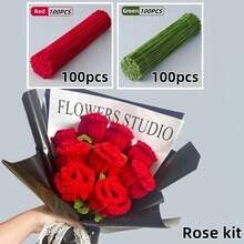 1 Set Red Rose Pipe Cleaner Set, Includes Twisted Pipe Cleaners, Pipe Cleaner Sticks, Pipe Cleaner Rose Flower Set, Pipe Cleaner Floral DIY Bouquet Set (Red), Colorful Pipe Cleaner Floral Set Includes Green Floral Wire, Gardening Tape, Pipe Cleaner Handmade DIY Rose Red Fluffy Pipe Cleaner Green Bouquet Supplies, Pipe Cleaner Wholesale DIY Floral Set, Wedding Mother's Day Gift, Holiday Decoration - Multicolor - View 2