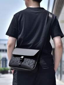 2025年新款菱形图案男士单肩包，时尚斜挎胸包，百搭男士手提包 - 彩色 - 查看 3