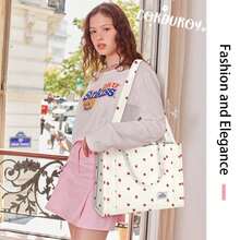 Corduroy Handbag, Square Casual Bag, Stylish Commuting Bag With Large Pocket, Women Shoulder Bags Work Handbags Everyday Hobo Bag(Little Strawberry) - 小草莓 - 查看 6