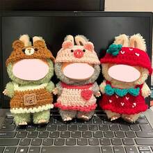 (仅限娃娃衣服) 适用于娃娃衣服、帽子，Labobo毛绒娃娃衣服、头套，LBB超可爱装饰娃娃衣服，手工针织卡通小猪、小熊、草莓娃娃衣服 - 彩色 - 查看 1