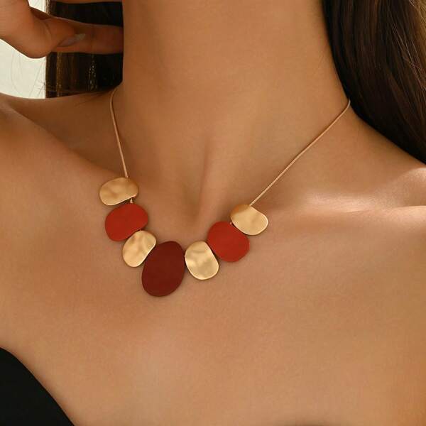 1pc Fashionable Exaggerated Personalized Contrast Color Chain Creative Vintage Necklace, Suitable For Women, Vacation, Gift, Daily Wear