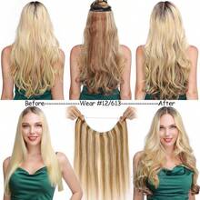 Invisible Headband Wire Clip In Remy Human Hair Extensions Full Head Extensiones De Cabello Humano #24 Natural Blonde #27 Dark Blonde #60 Platinum Blonde #613 Bleach Blonde - #24 Tóc vàng tự nhiên - Xem 9