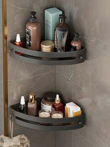 3 件转角淋浴架，PP 材质浴室储物架，室内淋浴架，淋浴壁挂式洗发水架，厨房和浴室储物盒，节省空间的三角转角架 - 壁挂式浴室洗发水、沐浴露和化妆品收纳盒 - 易于安装，防滑设计，浴室配件 - 黑色 - 查看 7