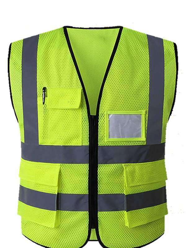 Unisex High Visibility Reflective Safety Vest, High Visibility Reflective Vest With Pockets, Front Zipper, Complies With ANSI/ISEA Standards