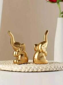 2pcs Gold Decorative Figurines, Gold Couple Reindeer, Angel, Small Gold Elephant, Suitable For Living Room, Wine Cabinet, Hotel, Restaurant Table Decor, Also Can Be Valentine's Day Gift