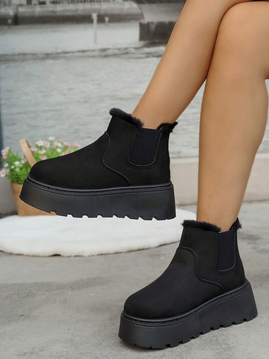 Giày bốt đi tuyết mềm mại, ấm áp, chống lạnh, thoải mái, mềm mại, đa năng, màu trơn, mùa đông 2025 - màu đen - Xem 1