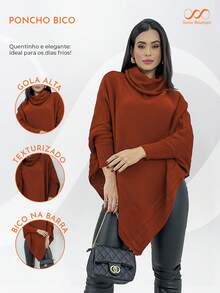 Swisz Women's Winter Poncho Knit Long Sleeve V-Neck Sweater With Scarf - 亮橙色 - 查看 4