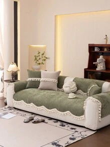 1pc European Style Fresh Floral Lace Sofa Cushion Cover, Luxury Minimalist Sofa Slipcover, Anti-Slip Anti-Dust Anti-Scratch, Decorative For Bedroom Living Room Office Study, Fits 1-4 Seater Sofa, L-Shaped Sofa, Bohemian Style - Green - View 3