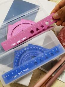 Custom Ruler Set With Text,Personalized Rulers,Triangle Ruler,Wave Line Ruler,Protractor,Back To School Supplies,College Essentials,Teacher's Day,Drawing,Painting,Measuring Tools,School Supplies,Stationery,Two Colors,Customized,Customizable,Daily,Students,Teachers,Offices,Boys,Girls,Friends - Multicolor - View 6