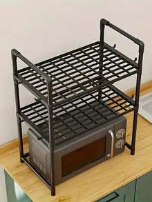 Estante de cocina de piso, rejilla para horno de 2 niveles, estante de almacenamiento ajustable para olla a presión, microondas y especias