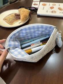 Sanrio 1 Blue Lace Cute Hello Kitty Cat Pencil Case (Without The Heart Keychain Pendant). Large Capacity Pencil Case. Portable Design Pencil Case Ins Female Cosmetic Bag. Student Stationery. Student Pencil Case. Back-To-School Season Gift - Multicolor - View 6