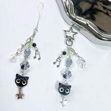 1/2pcs Minimalist Cat Chain Keychain, Cartoon Heart Shaped Metal Bag Charm, Small Cat Head Keyring - Multicolor - View 1