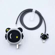 4 件套可爱有趣的保护壳，兼容 Apple 20W 快速充电器、防摔防断充电器盖和螺旋电缆保护器（猫爪/闪电恐龙/眼镜狗/宇航员图案，不含充电器头和电缆）Nan 充电器配件 手机配件