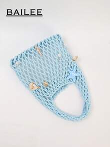 BAILEE Fashionable Colorful Polyester Yarn Hand-Woven Pattern Handbag With Ocean Charm, Suitable For Vacation - Blue - View 9
