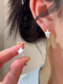 1 pereche de cercei cu stea pentagramă strălucitoare Y2K pentru femei, la modă, design simplu, elegant, cercei premium, accesorii de bijuterii 1 pereche