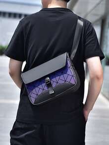 2025年新款菱形图案男士单肩包，时尚斜挎胸包，百搭男士手提包 - 彩色 - 查看 4