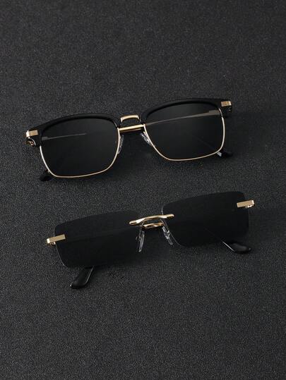 2pcs Plastic & Metal Geometric Classic Modern Minimalist Style Men's UV Protection Sunglasses, Suitable For Daily Driving, Camping, Tropical Beach Vacation, Outdoor Leisure Activities, Outings, Fashion Accessory