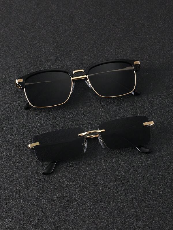 2 pièces Lunettes de soleil pour hommes de style géométrique classique moderne minimaliste en plastique et métal avec protection UV, convenant pour la conduite quotidienne, le camping, les vacances tropicales à la plage, les loisirs en plein air, les sorties, accessoire de mode