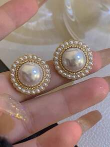 1 对女士优雅巴洛克仿珍珠耳环 - 白色 - 查看 3