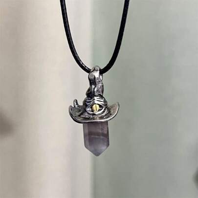 Halloween Crystal Pendant Necklace Spooky Eye Witch Hat Gemstone Pendant Necklace Vintage Jewelry For Women