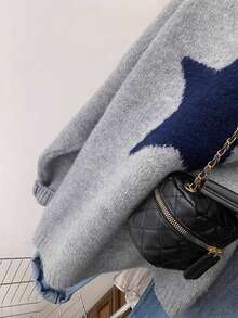 Vestido de fiesta de otoño e invierno de la edición coreana suelta de Vera Lane, blusa de lana con estampado de pentágono negro de unicolor casual para mujer, nueva ropa de invierno, ropa de Año Nuevo y ropa de Acción de Gracias para mujer