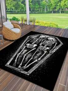 1pc Dark Gothic Skull Coffin Carpet, Halloween Gothic Style Carpet, Halloween Carpet, Plush Carpet, Living Room Carpet, Area Rug, Room Decor, Large Living Room Carpet, Home Decor, Washable Carpet