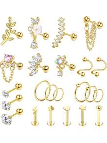 Milacolato Earrings For Women 16G - Conch Helix Tragus Earrings Piercing Jewelry Hypoallergenic Surgical Stainless Steel Cartilage Flat Back Stud Earring Push In Nose Studs Labret Jewelry - Nhiều màu - Xem 1