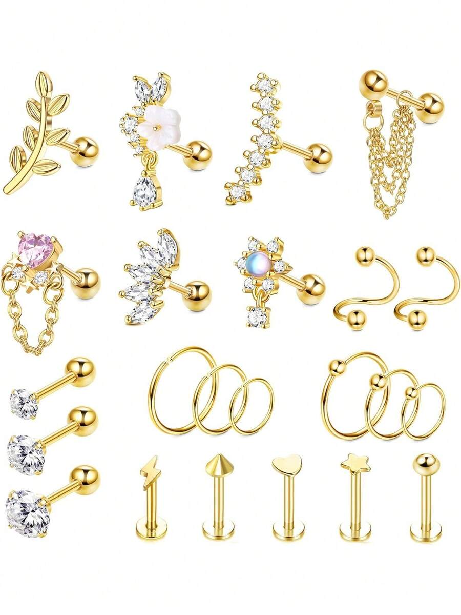 Milacolato Earrings For Women 16G - Conch Helix Tragus Earrings Piercing Jewelry Hypoallergenic Surgical Stainless Steel Cartilage Flat Back Stud Earring Push In Nose Studs Labret Jewelry - Nhiều màu - Xem 1