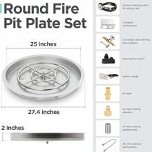 GCCSJ 25" Round Stainless Steel Fire Pit Burner, Fire Pit Pan With Spark Ignition Kit, Rated For Up To 150K BTU, For Indoor Or Outdoor Fireplace - Silver - View 6