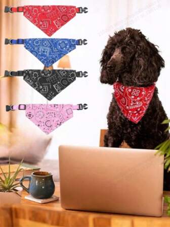 1pc Fashionable Adjustable Pet Bandana Bib, Versatile Casual Pet Accessory With Leash Clip