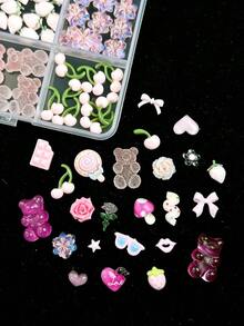 1Box Cartoon Mix Resin Faux Chocolate, Bread, Cookie, Donut, Duck, Orange, Lollipop, Strawberry, Daisy, Heart Nail Art Decor DIY Box Set - 彩色 - 查看 3