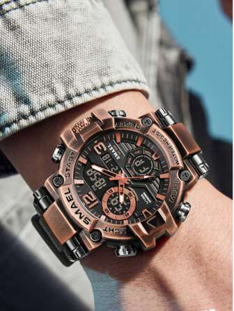 SMAEL 男士运动手表，50 米双显示数字石英表，闹钟计时码表多功能 LED 夜光时尚派对风格手表，非常适合送礼