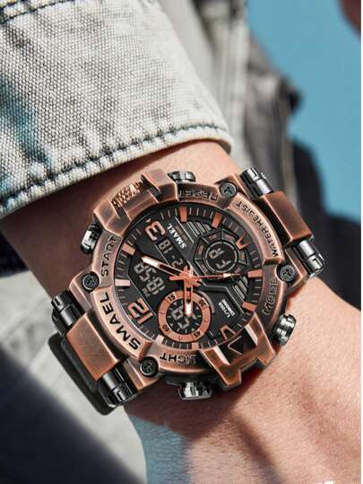 SMAEL Men's Sports Watch, 50M Dual Display Digital Quartz Watch, Alarm Clock Chronograph Multi-Function LED Luminous Fashion Party Style Watch, Ideal For Gift Giving