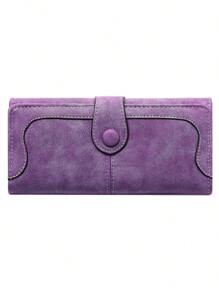 MIYIN Portefeuille vintage élégant pour femmes avec détail de couture, bouton décoratif, multiples fentes pour cartes, fenêtre porte-ID, en PU pliable rétro. Grand espace de rangement avec fermeture éclair. Cadeau idéal pour femmes au quotidien, business ou casual. Portefeuille long
