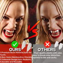 Set da 6 pezzi - Denti da vampiro horror natalizi - 3 misure - 13 cm / 1,5 cm / 1,7 cm - Con adesivo per dentiere - Denti finti creativi - Dentiere appuntite - Denti da vampiro - Adatti per balli in maschera/cosplay/feste in maschera - Adatti per uomini, donne, ragazzi e ragazze