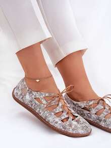 Damskie, sznurowane, płaskie buty casualowe - Złoto - Zobacz 6