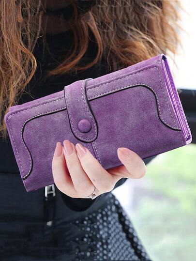 MIYIN Vintage Elegant Stitch Detail Button Decor Women Wallet Multi-Card Slots Coin With ID Window PU Leather Bi-Fold Retro Credit Card Holder Large Capacity Zipper Clutch For Daily Women Purple Gift Gift Business Casual For Women Wallet Purse Wallet Long Wallet