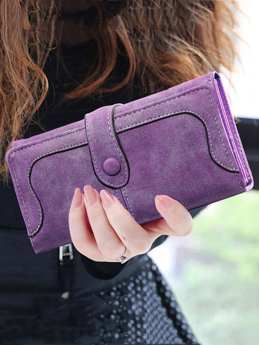 MIYIN Portefeuille vintage élégant pour femmes avec détail de couture, bouton décoratif, multiples fentes pour cartes, fenêtre porte-ID, en PU pliable rétro. Grand espace de rangement avec fermeture éclair. Cadeau idéal pour femmes au quotidien, business ou casual. Portefeuille long