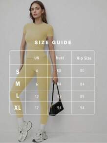 FWH 1. 可爱纯色露脐上衣，弹力修身圆领甜美时尚百搭外套，优雅高腰显瘦休闲收腹日常基础款舞蹈服拉长腿部线条提臀街头跑步瑜伽两件套，春夏款 - Butter Yellow - 查看 11